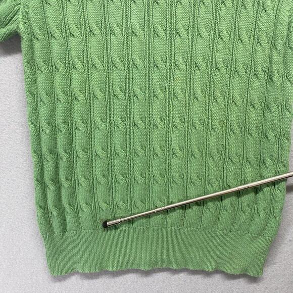 Kate Hill Sweater Womens Petite Large Green Cable Knit Pima Cotton Preppy - Picture 10 of 12